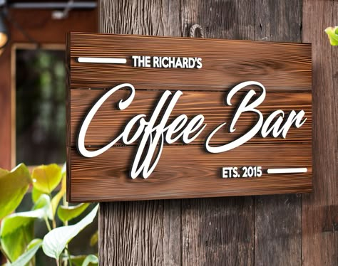 Excited to share the latest addition to my #etsy shop: Custom Coffee Bar Sign, Wood Sign, Bar Decor, Coffee Bar Wall Art, Home Decor, Name Sign, Last Name Sign, Welcome Sign, Wall Decor https://etsy.me/3SgUMPO #housewarming #rectangle #no #unframed #office #artdeco #wo Coffee Bar Signage, Custom Coffee Bar, Coffee Bar Decor Ideas, Coffee Bar Wall, Wooden Pallet Signs, Wood Signage, Wooden Signage, Bar Signage, Coffee Bar Sign