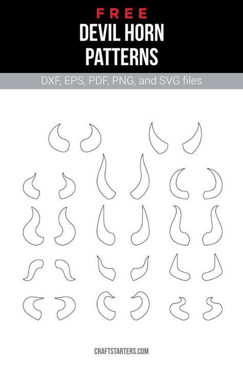 Free Devil Horns Patterns and Cut Files Drawing Horns, Base Draw, Horror Crafts, Skull Sketch, Devil Tattoo, Animal Printables, Devil Horns, Drawing Step By Step, Cow Horns