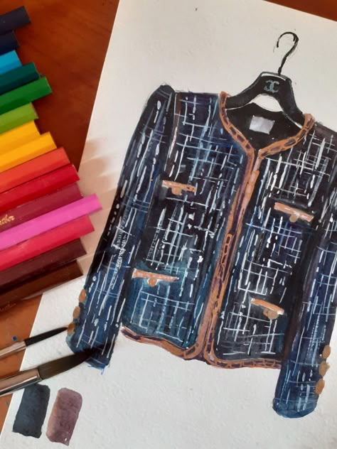 Tweed Fashion Illustration, Tweed Illustration, Fashion Art Drawing, Fashion Illustration Portfolio, Tweed Fashion, Fashion Model Drawing, Sketch Box, Art A Level, Chanel Tweed Jacket