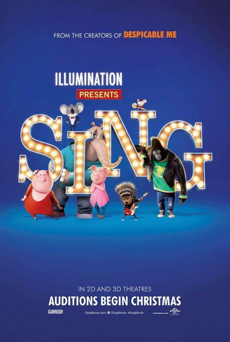 Sing movie poster Sing 2016, Illumination Entertainment, Sing Movie, Seth Macfarlane, Kids Movies, See Movie, Kids' Movies, Movies 2016, Animation Movie