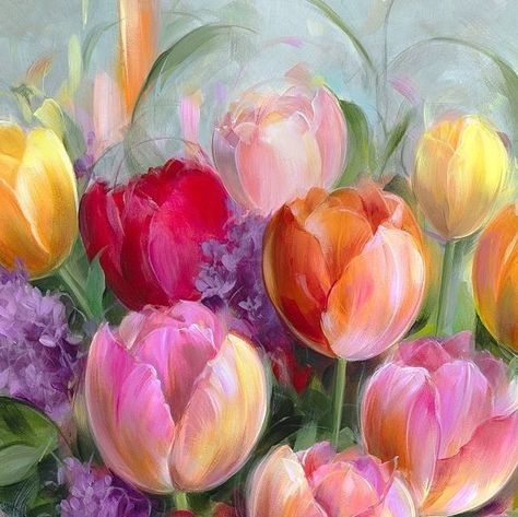 Philadelphia Flower Show, Bob Ross Paintings, Tulip Painting, Rainy Morning, Spring Morning, Peony Painting, Landscape Sketch, Green Paintings, Acrylic On Wood