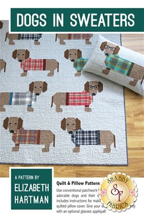 Dogs In Sweaters Pattern: This charming Dogs in Sweaters pattern from Elizabeth Hartman includes instructions for making two different quilt sizes as well as a quilted pillow cover. Make these dapper dogs in snazzy sweaters using conventional patchwork techniques. No paper piecing! Stylize your dogs with optional glasses applique! Quilt pattern finishes to approximately 45 Dogs In Sweaters, Elizabeth Hartman Quilts, Quilted Pillow Cover, Sweater Quilt, Quilted Pillow Covers, Elizabeth Hartman, Dog Quilts, Quilt Sewing Patterns, Pdf Quilt Pattern