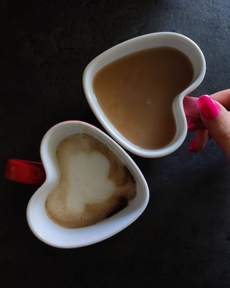 Two Heart shaped mugs with coffee on a black background Coffee With Heart, 2 Cups Of Coffee, Cup Shapes, Brown Mugs, Cups Of Coffee, Coffee Images, Coffee Heart, Photos Of Nature, Beautiful Photos Of Nature