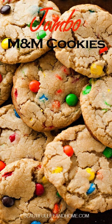 Jumbo M&M Cookies Caramel M M Cookies Recipe, Big M&m Cookies, Jumbo M&m Cookies, Love From The Oven, Gluten Free Bars, Cheesecake Oreo, Recipe Categories, Trifle Pudding, Homemade Snickers