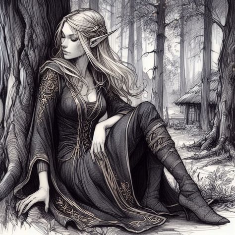 Elven Woman, Viking Tattoo Sleeve, Elder Scrolls Art, Female Elf, Elf Art, Girl Elf, Elves And Fairies, Wonderful Picture, Fantasy Rpg