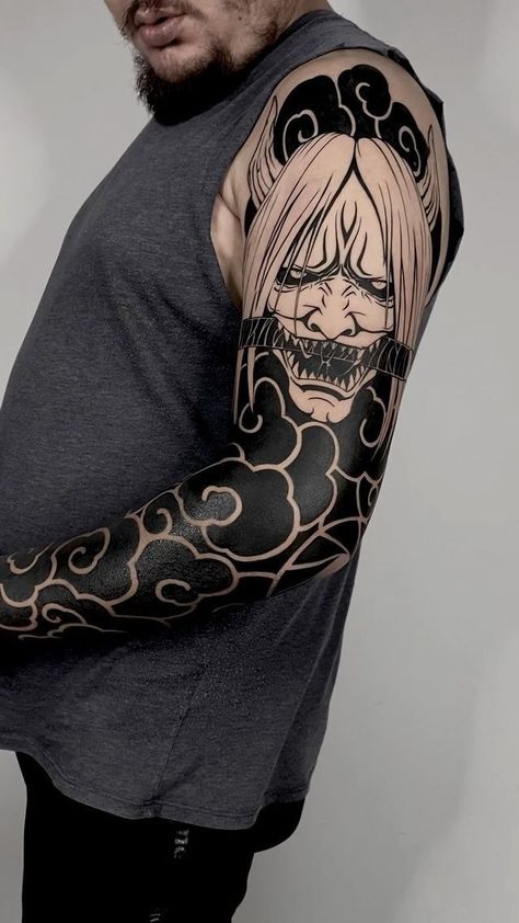 irezumiartist on Instagram: Freehamd Naruto sleeve by @abradark 🤩 Where: Almaty, Kazakhstan 📍 - Tag, like & share 🙏 . . . #tattooblack #narutotattoo #japaneseink… Hannya Maske Tattoo, Tato Irezumi, Hannya Maske, Japanese Mask Tattoo, Black Sleeve Tattoo, Hannya Mask Tattoo, Forearm Band Tattoos, Blackout Tattoo, Naruto Tattoo