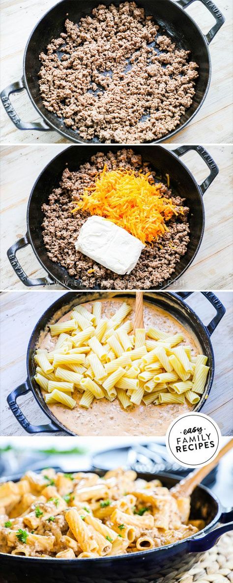 easy and yummy! Homemade Cheeseburgers, Cheeseburger Pasta, Cheese Burger, Goulash, Beef Recipes For Dinner, Beef Dinner, Kebabs, Easy Family Meals, Beef Dishes