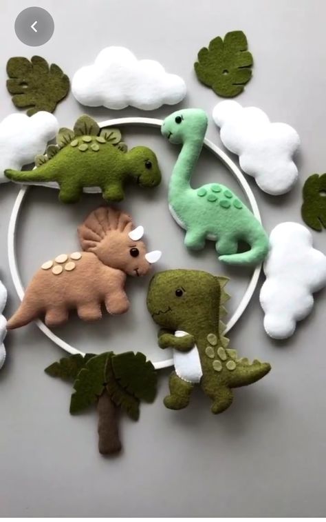 Dinosaur Mobile Diy, Felt Dinosaur Mobile, Felt Dinosaur Pattern Free, Felt Animal Patterns Free Printables, Sew Dinosaur, Felt Dinosaur, Diy Baby Mobile, Felt Animal Patterns, Felt Crafts Patterns