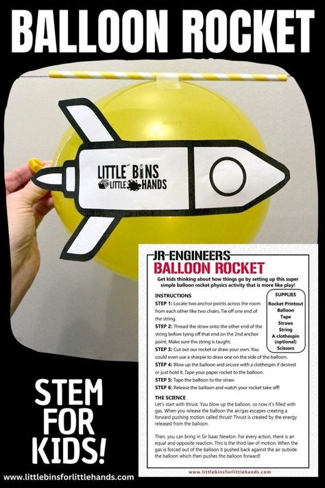 Preschool Rocket, Stem Rockets, Simple Stem Projects, Prek Transportation, Gravity Experiments, Gravity Science, Cool Science Projects, Balloon Experiment, Balloon Rocket