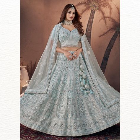 Heavy Handwork Bridal Lehenga Choli | Available Now Say “I do” in style with our Premium Heavy Handwork Bridal Lehenga Choli. It’s the perfect look for any bride or bridesmaid. Rock it with traditional jewelry and accessories for an elegant touch. 💰 – $363.99/- USD – Semi – Stitched 🔍 Product Code – “AT900” 🛍️ Shop Now – https://empress-clothing.com/en-in/collections/lehengas [ Empress Clothing, Lehenga Choli, Bridal Lehenga Choli, Designer Lehenga Choli, Wedding Lehenga Choli, Indian ... Light Blue Lehenga, Sky Blue Lehenga, Trendy Lehenga, Lehenga Choli Designs, Party Wear Lehenga Choli, Blue Lehenga, Net Lehenga, Lehenga Choli Online, Patiala Salwar