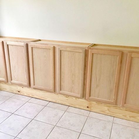 How to Build in Wall Cabinet Using Stock Kitchen Cabinets DIY #kitchenremodeldiy Basement Entry, In Wall Cabinet, Unfinished Kitchen Cabinets, Stock Kitchen Cabinets, Upper Kitchen Cabinets, Kitchen Cabinets Diy, Stock Cabinets, Kitchen Cabinets Ideas, Plywood Cabinets