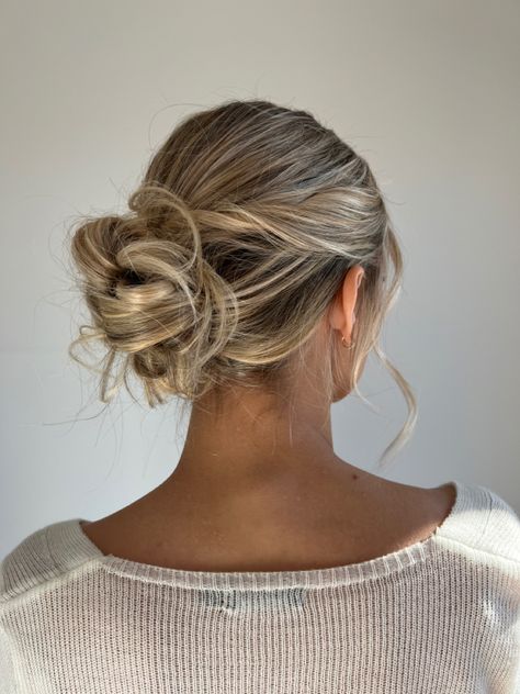 Bridal updo hairstyle Deb Hairstyles Bun, Formal Hair Bun, Deb Hairstyles, Under Shaved Hair, Deb Hair, Updo Simple, Bridesmaid Hair Inspo, Soft Updo, Blonde Wedding Hair