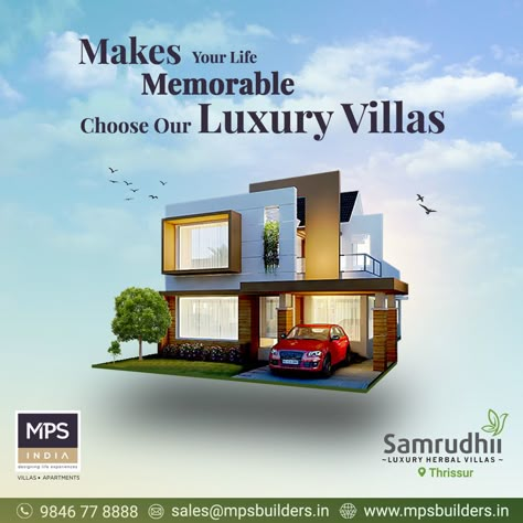 Samrudhii is designed with an ample of specialities such as serenity with the presence of thick lush greenery including herbal plants for a fresh, soothing and healthy living. ✅✅ 𝗔𝗺𝗲𝗻𝗶𝘁𝗶𝗲𝘀: 📌 Children’s Play Area 📌 24 X 7 Security 📌 Wi-Fi in Designated Areas 📌 Organic Farm 𝑽𝒊𝒍𝒍𝒂: 3,4 BHK 𝗙𝗼𝗿 𝗲𝗻𝗾𝘂𝗶𝗿𝗶𝗲𝘀 𝘃𝗶𝘀𝗶𝘁: 🌐 http://mpsbuilders.in/ 📌 Thrissur, Kerala ☎ : 9846 778888 #MPSBuilders #Samrudhii #thrissur #villas Home Poster Design, Real Estate Creatives, Real Estate Designs, Farm Villa, Real Estate Banner, Inmobiliaria Ideas, Real Estate Design, Real Estate Advertising, Real Estate Marketing Design