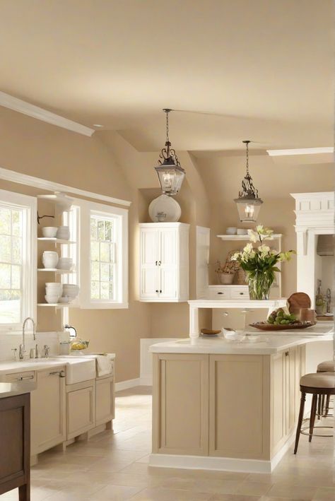 interior design, kitchen paint, wall paint, home decor Best Tan Colors For Walls, Canvas Tan Kitchen Cabinets, Sw Canvas Tan Color Palette, Sw Canvas Tan, Light Tan Walls, Canvas Tan Sherwin Williams, Beige Kitchen Walls, Vanilla Latte Color Wall, Beige Kitchen Paint