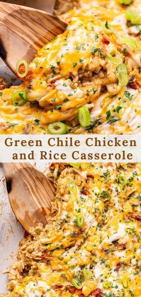 Green Chile Chicken And Rice, Chicken And Rice Casserole Recipe, Chicken And Rice Casserole, Green Chile Chicken, Chicken And Rice, Rice Casserole, Easy Casserole Recipes, Chicken Dishes Recipes, Easy Casserole