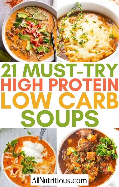 You can easily enjoy more delicious and filling dinners on your low-carb diet with these warming high protein low carb soup recipes. These high protein meal ideas are perfect to enjoy on a cozy night in with your family. #HighProtein #dinner High Protein Low Carb Soup, High Protein Soup, Protein Soup, Protein Soups, Low Carb Soups, Low Carb Soup Recipes, Low Carb Low Fat Recipes, Breakfast Low Carb, High Protein Low Carb Recipes