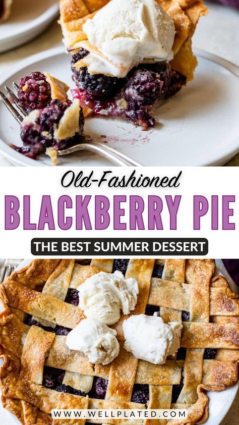 With a flaky, buttery crust and lots of juicy berries, this blackberry pie recipe is a classic summer dessert. Just add a scoop of ice cream! Blackberry Apple Pie Recipe, Easy Fruit Dessert Recipes, Blackberry Pie Recipe, Easy Fruit Desserts, Blackberry Filling, Whole Wheat Pie Crust, Pie Crust Shield, Best Pie Recipes, Fruit Desserts Easy