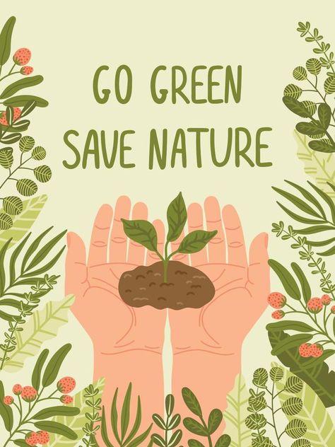 Happy Earth Day Save Nature. Vector eco illustration for social media, poster, banner, card, flyer on the theme of saving planet, human hands protect earth Save Nature Poster Environment, Poster About Nature, Eco Illustration, Save Earth Posters, Environmental Posters, Sumber Daya Alam, Earth Day Posters, Eco Earth, Future Poster