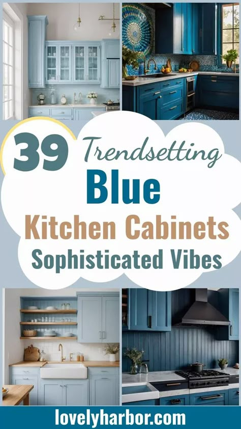 39 Trendy Blue Kitchen Cabinet Ideas: with Cool, Sophisticated Vibes 2 Blue Upper Cabinets Wood Lower, Blue Shade Kitchen Cabinets, Cornflower Blue Cabinets Kitchen, Kitchen Ideas With Blue Cabinets, Blue Flat Panel Kitchen Cabinets, Unique Painted Kitchen Cabinets, Kitchens With Blue And White Cabinets, Benjamin Moore Blue Paint Colors For Kitchen Cabinets, Painted Blue Cabinets Kitchen