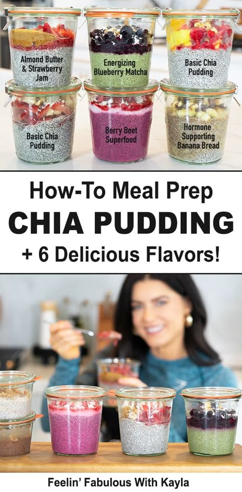 Seven Healthy Chia Pudding Recipes. These chia puddings can be meal prepped in advance. They’ll stay fresh in the fridge up to seven days and in the freezer up to three to four weeks, so you can batch prep them for a quick and easy healthy breakfast recipe on the go! Chia Pudding Cups, Chia Pudding Flavor Ideas, Bariatric Chia Seed Pudding, Chia Seed Parfait Recipe, Large Batch Chia Pudding, Chia Parfait Recipe, Single Serve Chia Pudding, Chia Pudding Meal Prep, Meal Prep Parfait