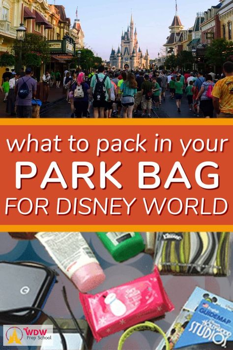 Want to be prepared for everything? Us to! Follow this guide to be ready to adventure all day in the parks. We're Disney World pros, and we'll make sure you have everything you need. #disneyworld #disneyplanning #disneyexpert #wdw #disneyvacation #wdwprepschool Bag For Disney World, Disney Park Bag Essentials, Park Bag Essentials, Disney Park Bag, Magic Kingdom Tips, Disney Packing, Disney Trip Surprise, Packing List For Disney, Disney World Packing