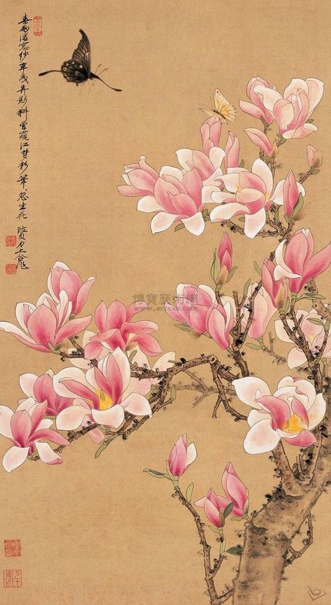 Flower Print Pattern, Chinese Flower, Chinese Brush Painting, Asian Painting, Chinese Brush, Brush Painting, Trendy Flowers, Blossoms Art, Japanese Flowers