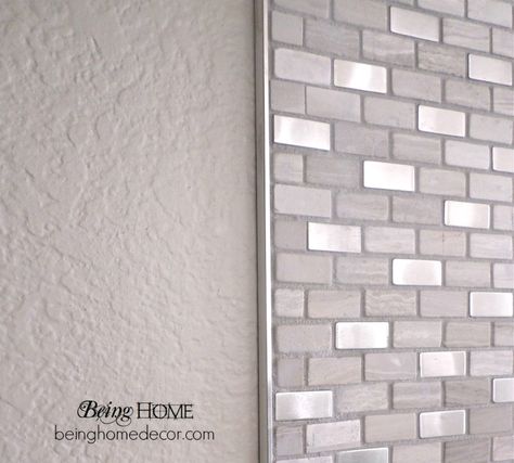 Super Simple DIY Tile Backsplash :: Hometalk  "Brick Boulevard" tile from Home Depot with metal trim edge. Backsplash Edge, Diy Tile Backsplash, Paint Backsplash, Stove Backsplash, Diy Kitchen Backsplash, Farmhouse Backsplash, Beadboard Backsplash, Wood Backsplash, Diy Backsplash