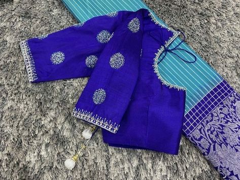 Sliver Blouses Designs, Blue And Silver Blouse Designs, Silver Embroidery Work Blouse Designs, Simple Silver Aari Work Blouse Design, Simple Silver Maggam Work Blouses, Silver Aari Work Blouse Simple Design, Silver Work Blouse Designs Indian, Silver Embroidery Blouse Designs, Silver Maggam Work Blouses