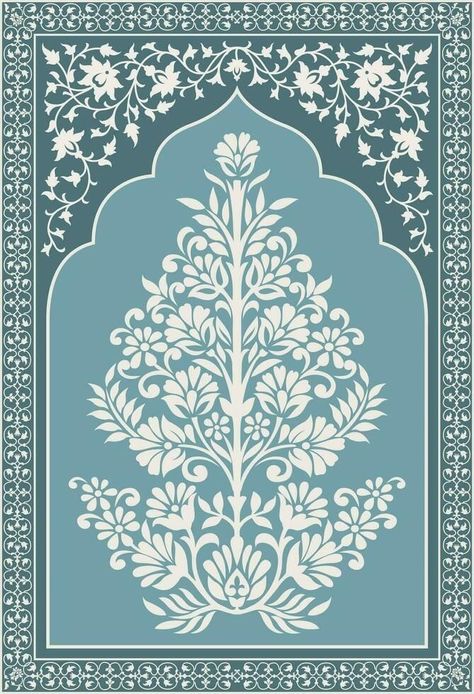 Indian Patterns Textiles, Asian Design Pattern, Indian Floral Pattern, Arabic Pattern Design, Blue Floral Border, Mughal Motifs, Wedding Illustration Card, Brocade Print, Indian Motif