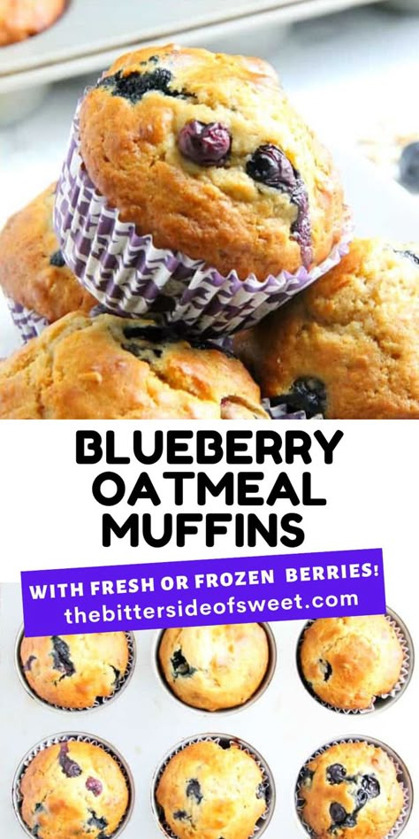 Blueberry Oatmeal Muffins made with fresh or frozen blueberries! So simple and easy to make! You can have them in just about 20 minutes! Baking With Frozen Blueberries, What Can I Make With Frozen Blueberries, Ways To Use Frozen Blueberries, Easy Blueberry Recipes Simple, Healthier Blueberry Muffins, Blueberry Muffins Oat Flour, Frozen Blueberries Recipes Easy, Fresh Blueberries Recipes, Desserts With Frozen Blueberries