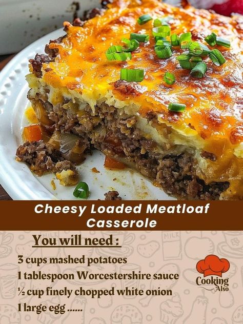 Grandma's Recipes | Cheesy Loaded Meatloaf Casserole | Facebook Bacon Topped Meatloaf, Loaded Meatloaf Casserole, Loaded Meatloaf, Cheesy Meatloaf, Meatloaf Casserole, Grandma's Recipes, Potatoe Casserole Recipes, Cheesy Bacon, Smashed Potatoes