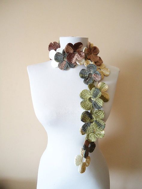 Autumn Colorful floral scarf Crochet Green floral lariat | Etsy Crochet Flower Necklace, Crochet Flower Scarf, Crochet Green, Pattern Design Ideas, Crochet Mask, Beach Crochet, Jewellery Beads, Crochet Dragon, There Are No Rules