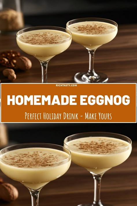 This homemade eggnog is the perfect holiday drink! Smooth, creamy, and infused with warm spices, it’s sure to bring festive cheer to your gatherings. I love making this classic recipe from scratch – it’s so much better than store-bought! Top it off with a sprinkle of nutmeg for an extra touch. Cheers to cozy nights and delicious drinks! Homemade Eggnog Easy, Diy Egg Nog, Diy Eggnog Recipes, Egg Nogg Recipe Homemade Eggnog, How To Make Eggnog Homemade, Spiced Eggnog Recipe, Thick Eggnog Recipe, Alton Brown Eggnog Recipe, Egg Nogg Recipe