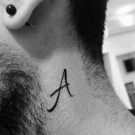 40 Small Neck Tattoos For Men - Masculine Ink Design Ideas Letter A Tattoo, Stammestattoo Designs, Thigh Tattoo Quotes, Tattoo Sonne, Men Tattoo Ideas, Small Neck Tattoos, Behind Ear Tattoos, Alphabet Tattoo, Sketch Style Tattoos