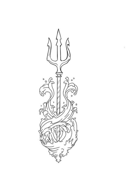 Mythology Flash Tattoo, Posideon Tattoo, Trident Tattoo Feminine, Posiden Trident, Percy Jackson Sketches, Poseidon Trident Tattoo, Trident Tattoo Design, Trident Drawing, Ocean Tattoos Men