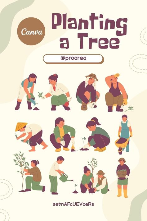 Planting Illustration Canva Element 1358 😴 Canva Nature Elements, Tree Planting Poster, Planting Illustration, Kode Canva, Houseplant Leaves, Canva Free Elements, Canva Idea, Tree Pot, Graphic Design School