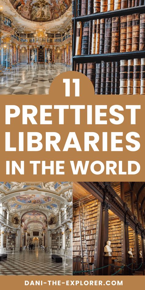 Love libraries? Discover the most beautiful libraries in the world with this guide to stunning architecture and breathtaking interiors. — worlds most beautiful libraries | beautiful libraries of the world | unique libraries around the world Cool Libraries Around The World, World Libraries, Famous Library Architecture, Cool Libraries, Narnia Library, Pretty Libraries, Victorian Library Aesthetic, European Libraries, Magic Library Aesthetic