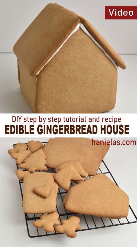 Edible Gingerbread House | Haniela's Gingerbread Cookie Dough Recipe, Edible Gingerbread House, Build A Gingerbread House, Easy Gingerbread House, Homemade Gingerbread House, Gingerbread Creations, Gingerbread Cookie Dough, Gingerbread House Recipe, Ginger Bread House Diy