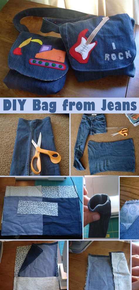 DIY Messenger Bag from Jeans Diy Messenger Bag Pattern, Bag From Jeans, Diy Jeans Bag Tutorial, Jeans Bag Diy, Diy Jean Bag, Denim Messenger Bag, Messenger Bag Patterns, Diy Messenger Bag, Denim Bag Diy