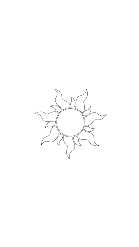 Rupunzle Sun Tattoo, Tangles Sun Tattoo, The Sun Will Shine On Us Again Tattoo, Tangled Sun Drawing, Small Tattoos Outline, Rapunzel Sun Drawing, Tangled Rapunzel Tattoo, Rapunzel Sun Tattoo, Tangled Inspired Tattoo