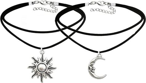 Crescent Moon And Sun, Sun Choker, Boyfriend Girlfriend Jewelry, Girlfriend Jewelry Gift, Moon Things, Ur Gay, Moon Choker, Gothic Choker, Bestie Outfits