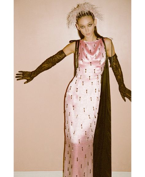 Buy Grace Pink Beaded Satin Gown With Cape- Made To Order by Natalie and Alanna - Maxi dresses | Seezona Gown With Cape, Vintage Style Clothing, Pink Satin Dress, Designer Maxi Dress, Vegas Outfit, Vintage Inspired Outfits, Satin Gown, 50s Fashion, Fashion Line