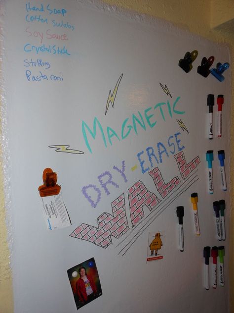 Magnetic -Dry Erase Wall- or Door!  Did you know that Rust-Oleum makes both Magnetic Primer, and Dry Erase Paint! Dry Erase Board Wall, Whiteboard Paint, Dry Erase Paint, Magnetic Paint, Whiteboard Wall, Dry Erase Wall, Dry Erase Calendar, Magnetic White Board, Rust Oleum