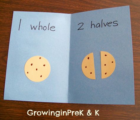 GrowinginPre-K and K: Whole, Half, and Quarter in Kindergarten Whole And Half Activities, Teaching Halves, Halving Activities, Kindergarten Fractions, Eyfs Maths, Maths Activity, Algebra Activities, Teaching Fractions, Fraction Activities