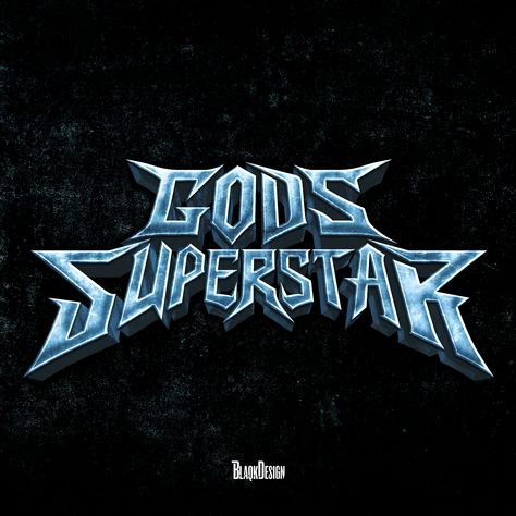 Logo design for Gods Superstar featuring sharp metallic lettering with a three-dimensional effect set against a grunge-style background, highlighting the band's edgy aesthetic in the style of Heavy Metal bands. Discover edgy band logos on Pinterest. Heavy Metal Lettering, Heavy Metal Logo Design, Heavy Metal Graphic Design, Nova Logo Design, Y2k Design Aesthetic, Nova Twins, Punk Logos, Heavy Metal Font, Heavy Metal Aesthetic