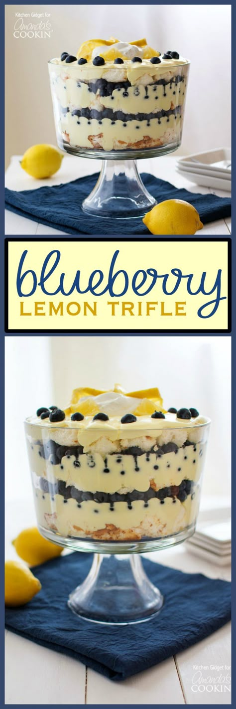 Blueberry Trifle Recipe, Lemon Blueberry Trifle, Lemon Trifle, Blueberry Trifle, Dessert Ad, Trifle Bowl Recipes, Trifle Dessert Recipes, Berry Desserts, Trifle Recipes