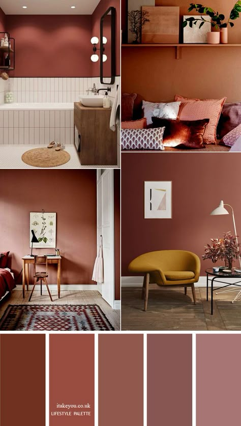 Mauve and Terracotta Color Combinations for Home Decor 1 - I Take You | Wedding Readings | Wedding Ideas | Wedding Dresses | Wedding Theme Color Combinations Home, Wedding Readings, Terracotta Color, Earthy Home, House Color Palettes, Bathroom Decor Ideas Colors, Total Look, Bedroom Colors, Room Colors