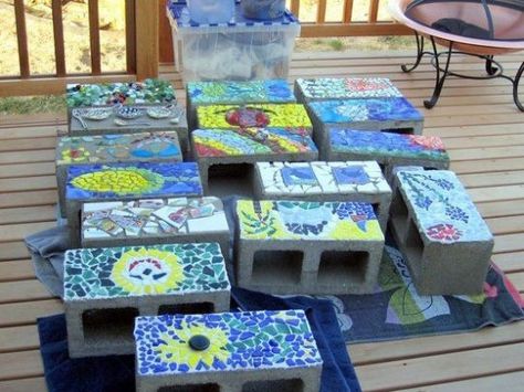 Peace Garden, Cinder Block Garden, Mosaic Stepping Stones, School Field, Cement Blocks, Cinder Blocks, Diy Mosaic, Mosaic Stained, Garden Architecture