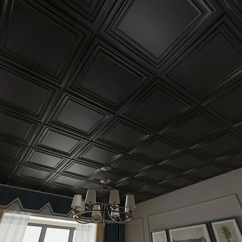 12pcs Pvc Ceiling Tiles, 24"x24" Black Panels, Easy To Install, 48 Sq Ft/case, For Home Decor - Business, Industry & Science - Temu Black Drop Ceiling, Black Ceiling Tiles, Gothic Family, Suspended Ceiling Tiles, Drop Ceiling Grid, Pvc Ceiling Tiles, Drop Ceiling Tiles, Ceiling Grid, Drop Ceiling