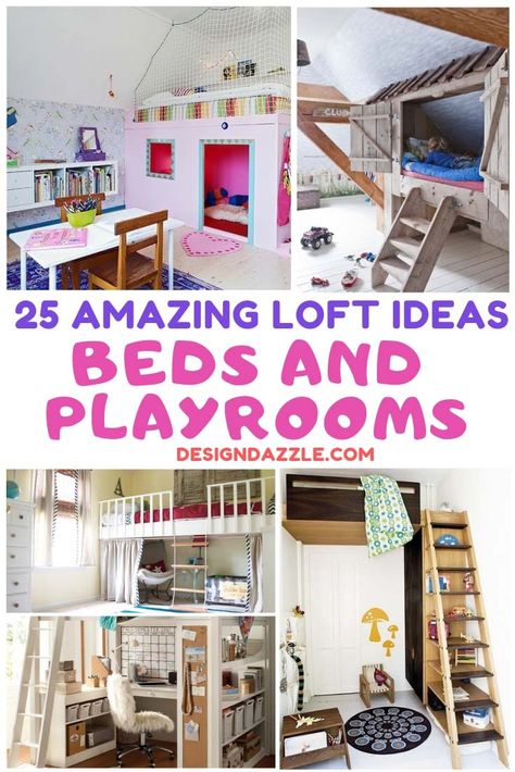 We found 25 amazing loft ideas that include beds and playrooms to spark some ideas for your kids rooms. Rooms With Loft Beds, Loft Decorating Ideas, Loft Bed Ideas For Small Rooms, Playroom For Kids, Loft Decorating, Kids Loft Bed, Loft Playroom, Loft Beds For Small Rooms, Sofa Santai